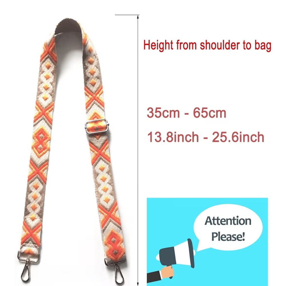 Stylish Tan and Orange Geometric Crossbody Guitar Strap used for bag or purse - Picture 2 of 3
